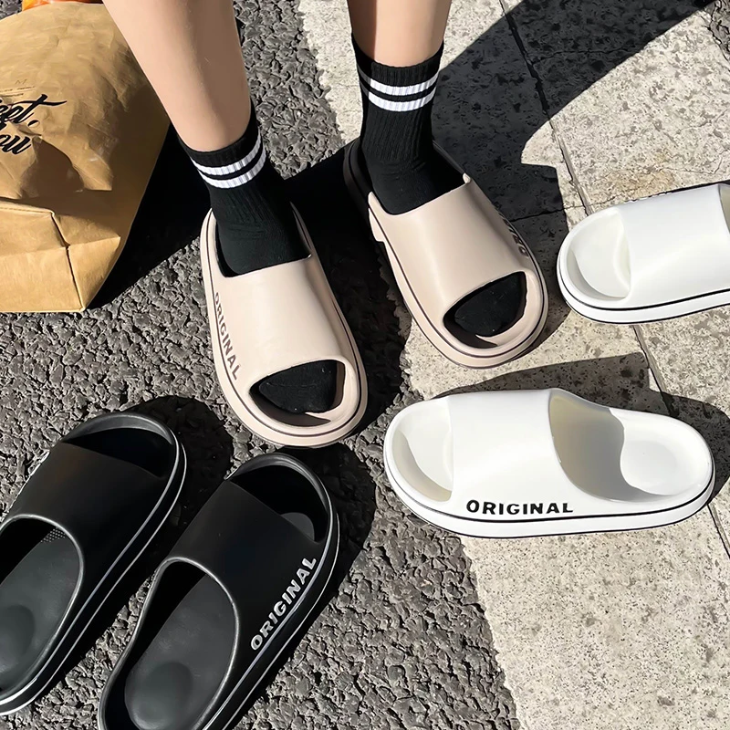 Men'S Shoes Slip On - Summer Couple Slides Solid Color Letter