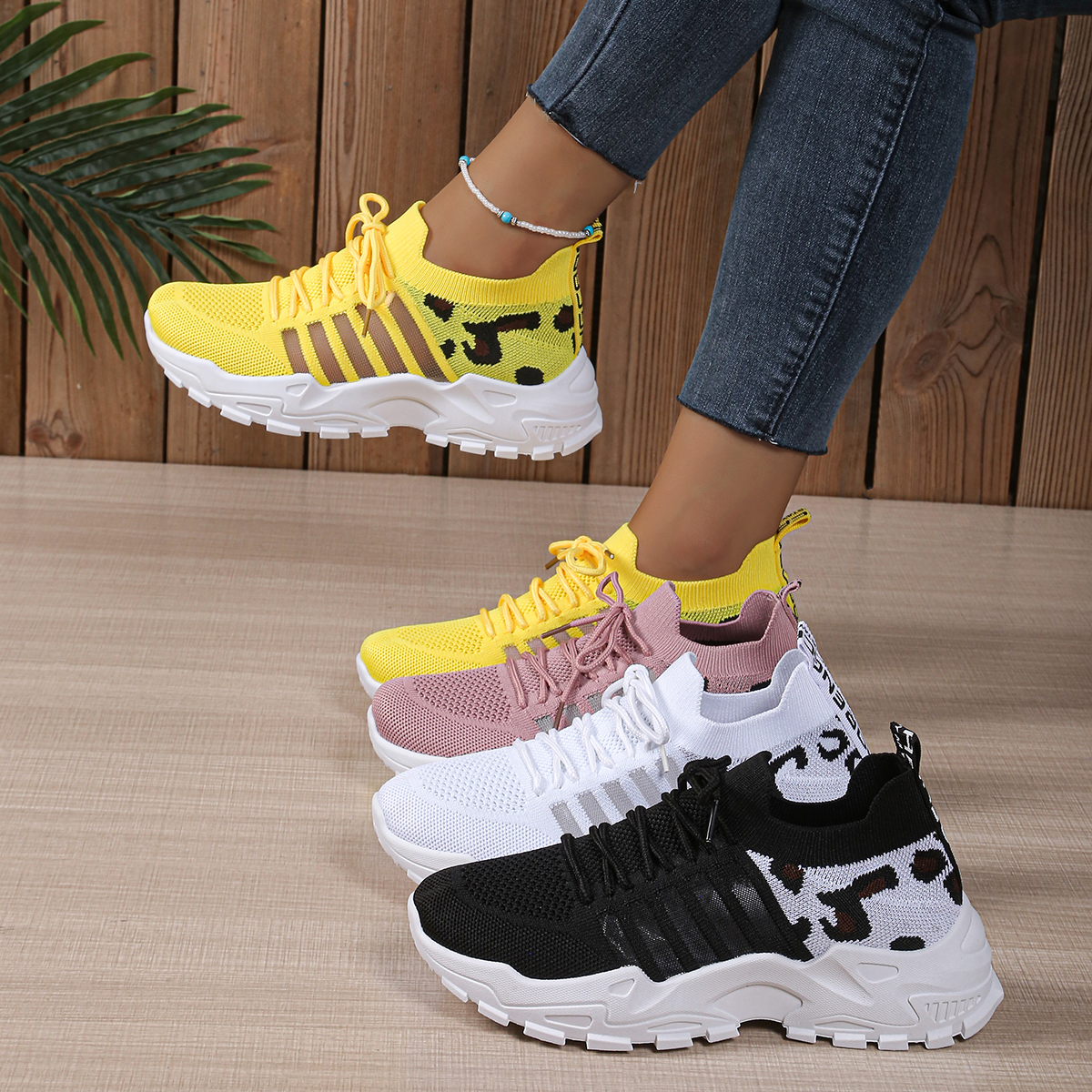 Leopard Print Knit Women's Sne - Mesh Trainer Breathable ulasan dan harga