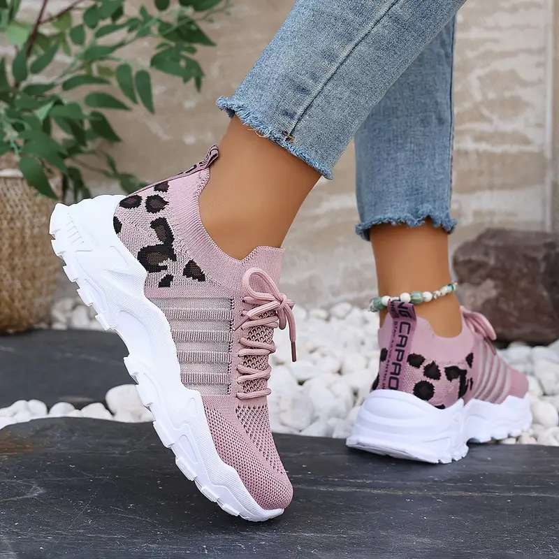 Leopard Print Knit Women's Sne - Mesh Trainer Breathable ulasan dan harga